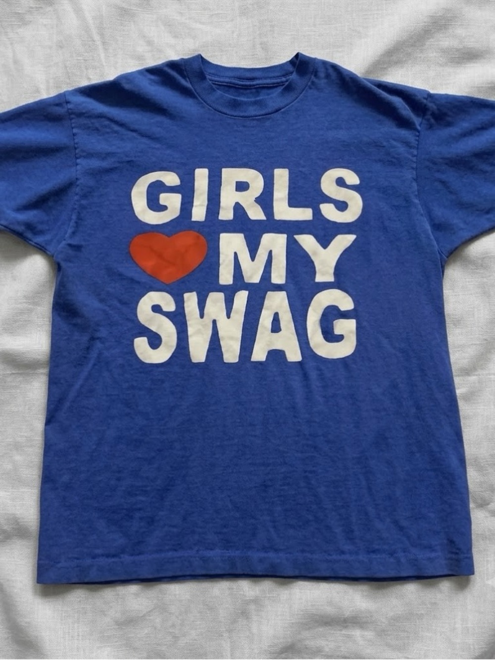Gildan Blue Tee with White Lettering and Red Heart